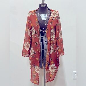 Maurices burnt orange floral kimono coverup (s/m)